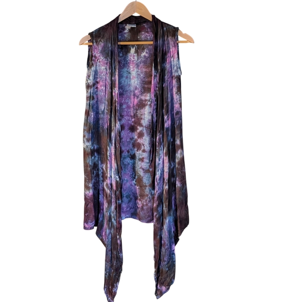 Dharma Trading Co Tie-Dye Sleeveless Cardigan purple S Waterfall Bohemian Hippie